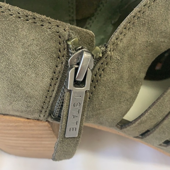 1.STATE Olive Green Suede Booties W/Block Heel - Picture 4 of 8